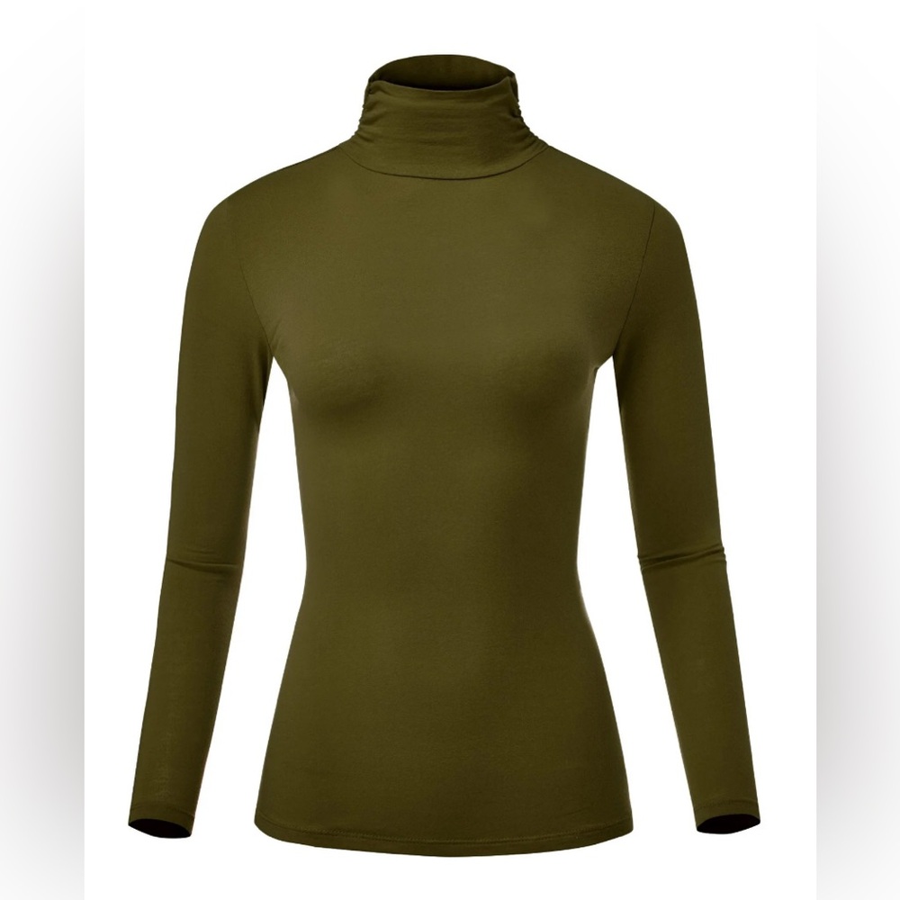 Olive Green Turtleneck Long Sleeve Top- Sz Small - Picture 2 of 11